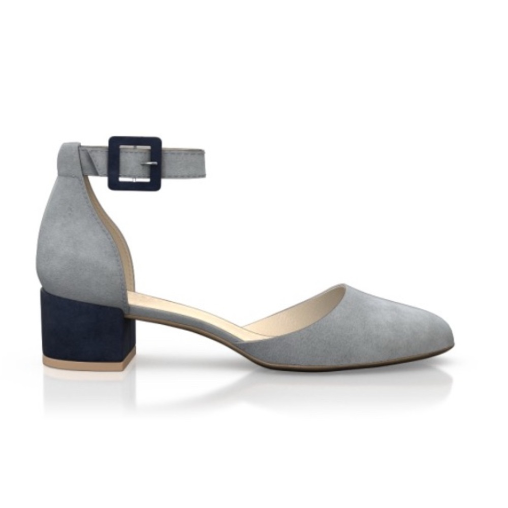 Girotti Grey Suede Ankle-Strap Block Heel Pump